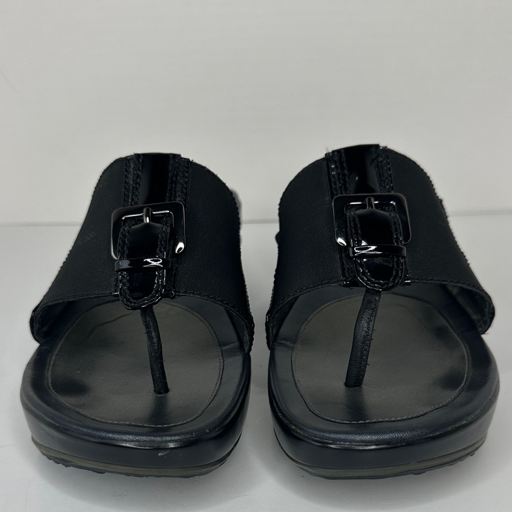 Cole Hahn X Nike Air Donna Thong Sandal Size 10 Black Patent Stretch Wedge Heel